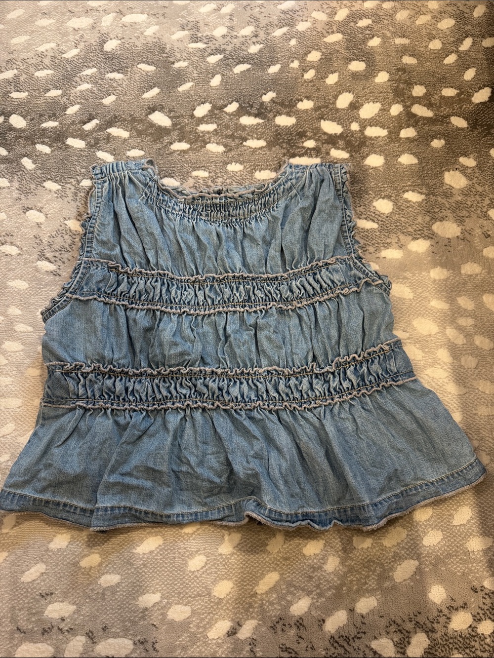 Free People Light Blue Denim Smocked Tank Top